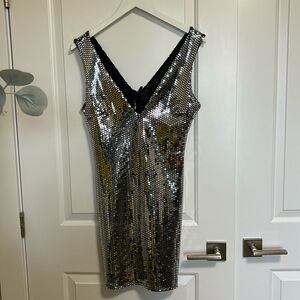 Silver Disco ball body con dress. Size L made by Blue S